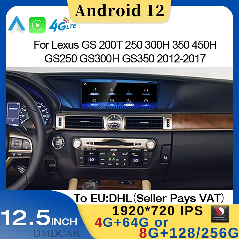 

Android 12 Multimedia Video Player CarPlay Auto 8+128GB Stereo Car Radio GPS For Lexus GS 200 250 300 350 450 2012-2016 4G WIFI