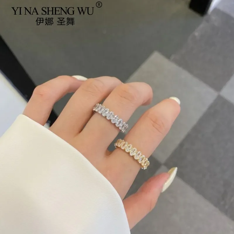 S925 Sterling Silver Ring Temperament Full Circle Light Luxury Zircon Index Finger Ring Women's Accessories Europe and America
