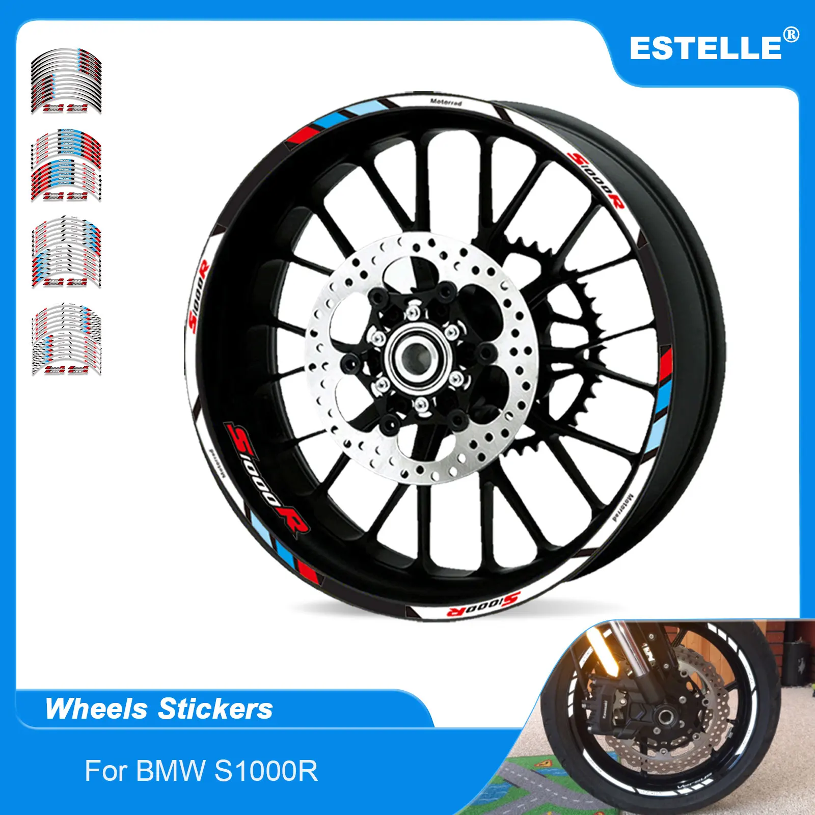 

Motorcycle Sticker Front Rear Wheels Decals Reflective Waterproof Stickers Rim Stripes For BMW S1000R S 1000 RAll Years
