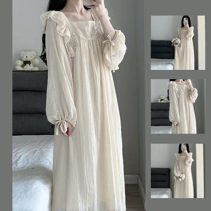 Camicia da notte lunga sexy in cotone bianco con scollo a V, camicia da notte, abito da casa, camicia da notte vintage da principessa acquista in modo economico - spedizione gratuita, recensioni