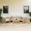4-Piece Teak & Woven Rope Outdoor Sofa Set, All-Weather-Resistant Beige Patio Furniture with Cushions for Garden, Deck, Backyard 6
