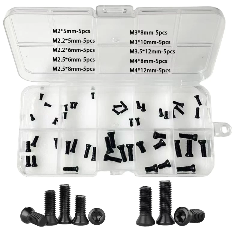 50 Stück Schneidwerkzeug-Schrauben, 10 Torx-Schrauben aus legiertem Stahl für CNC-Drehwerkzeuge/Steckverbinder M2 M2.2 M2.5 M3 M3.5 M4