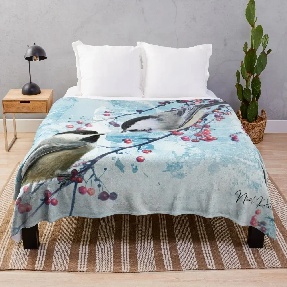 

Chickadee Red Berry Modern Country Farmhouse Art A630 Throw Blanket Plaid on the sofa Beautifuls Hairys Blankets