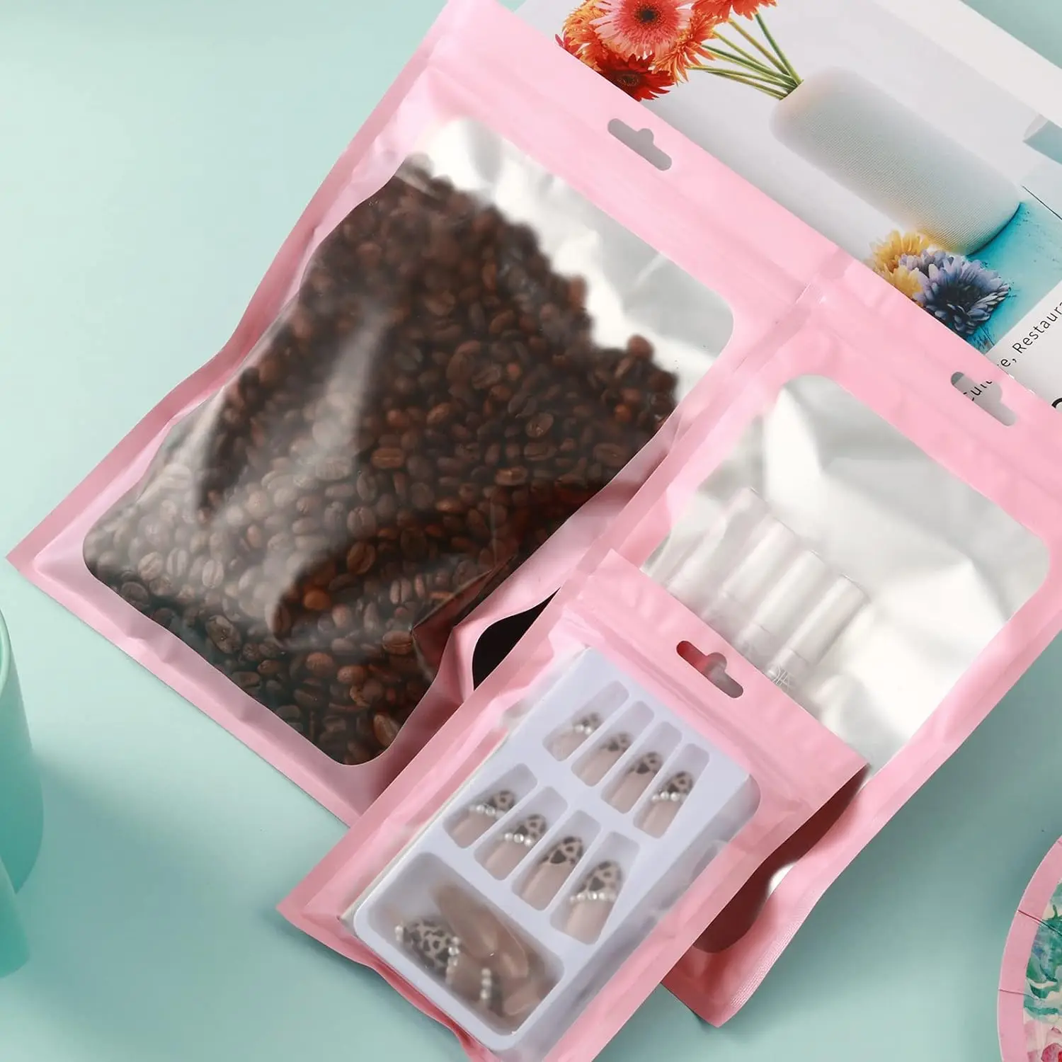 10 Stück rosa wieder versch ließbare Mylar-Verpackungs taschen Klein unternehmen liefert Süßigkeiten Schmuck Armband Display Reiß verschluss Reiß verschluss Paket Beutel Tasche – Detail 6