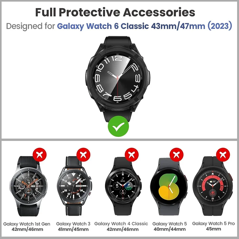 3-in-1 Protective Set: Case, Tempered Glass & Bezel Ring for Samsung Watch 6 Classic