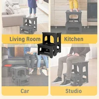 2-Step Folding Stool Plastic Steps Ladder Portable Bedside Step Stool Non-Slip Collapsible Stepstools For Kitchen Home Bathroom 5