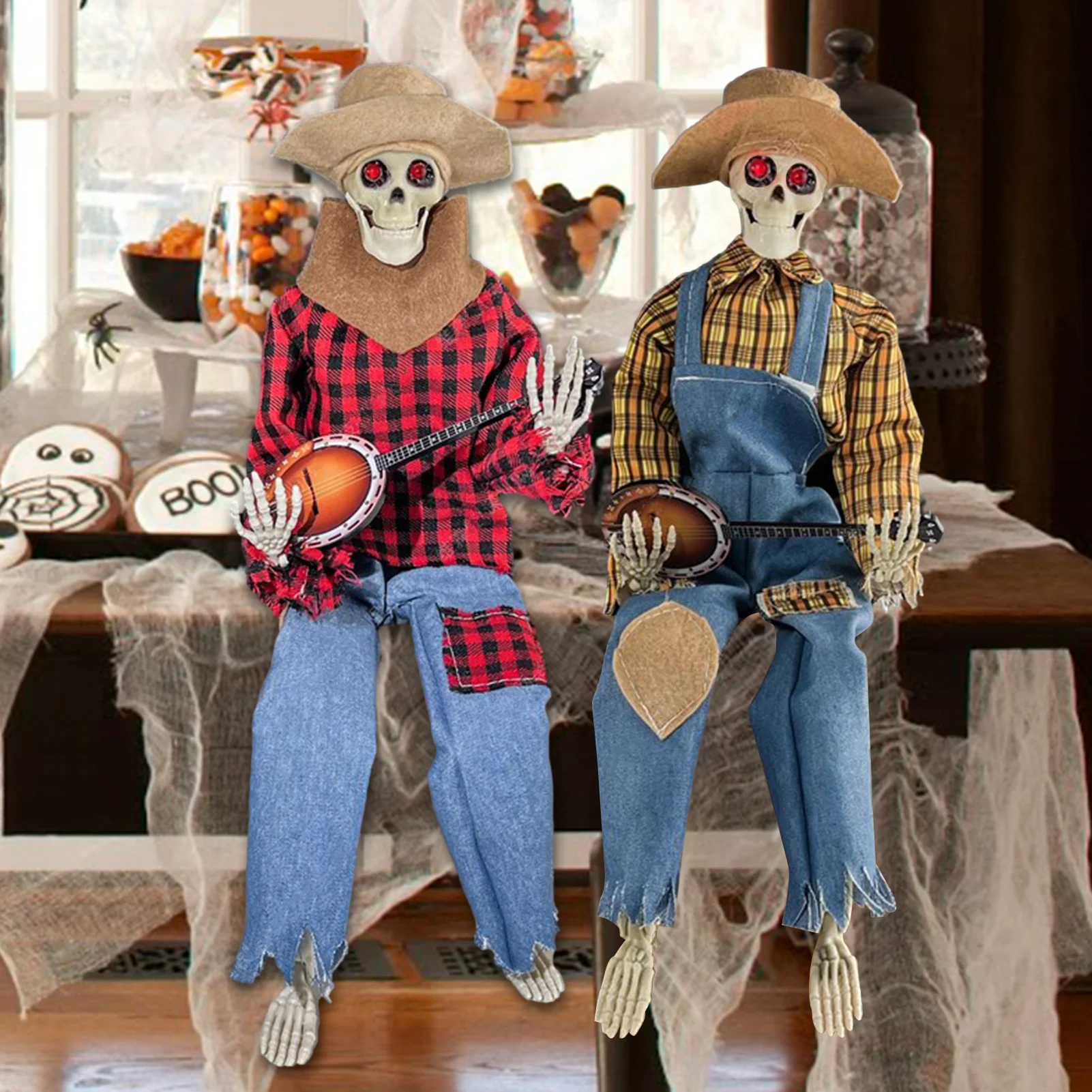 2023 Banjo Skeleton Scary Skeleton Halloween Skull Decor Cowboy