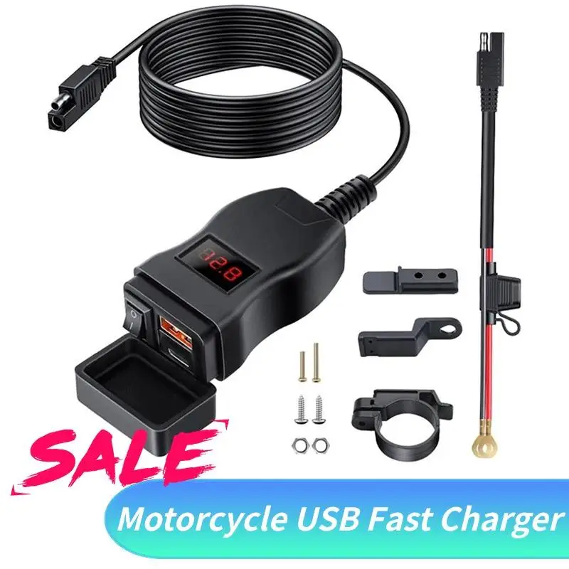 

Motorcycle USB Type C Fast Charger With USB C Port Socket Connector LED Digital Voltmeter For Bike,Moto Fast Cellular Charger