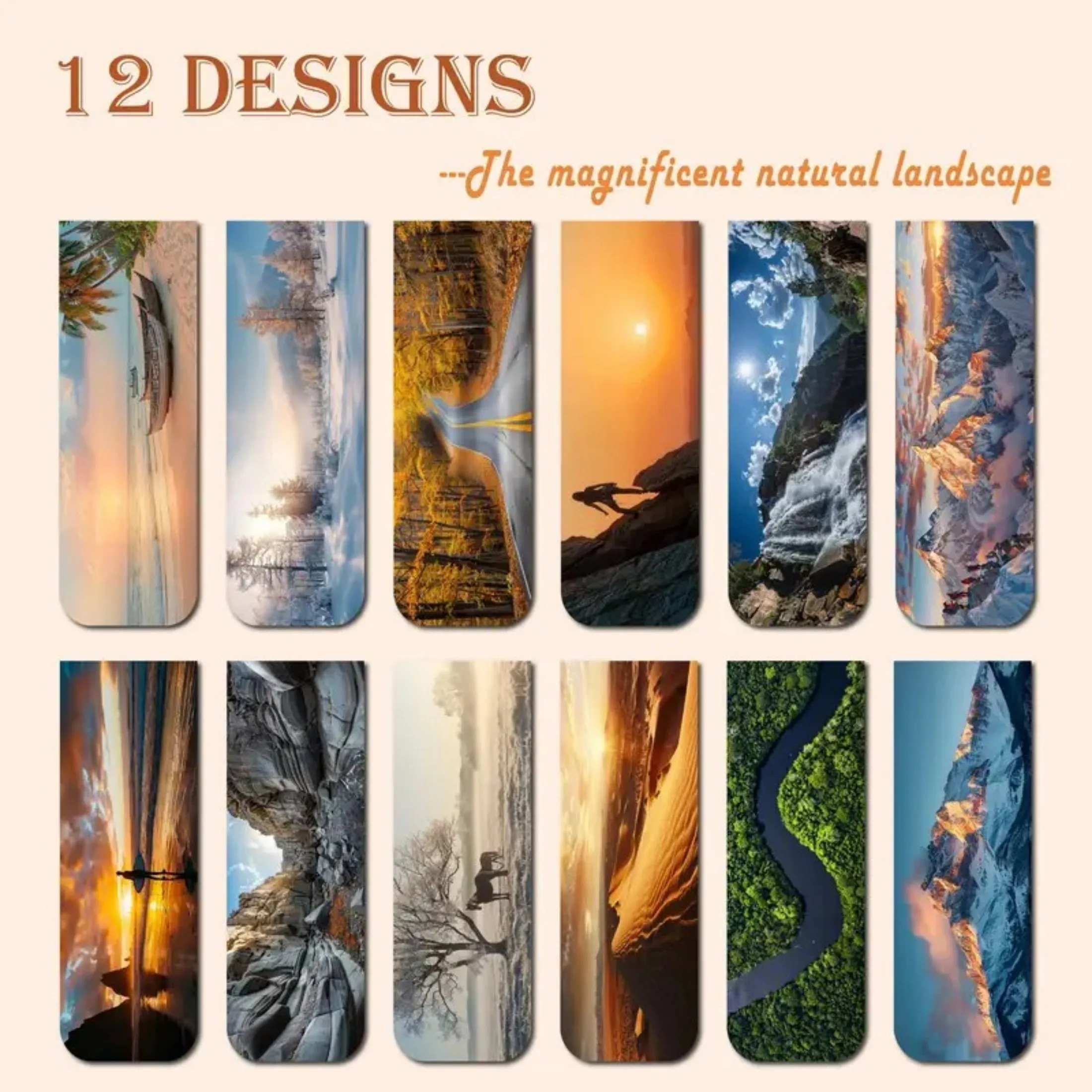 12pcs Magnetic Bookmarks Inspirational Landscape Outdoor Designs Assorted Magnet Page Markers for Book Lovers Students