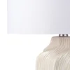 21 Inch Etched Ceramic Table Lamp With Shade, Gloss White Glaze Handcrafted Accent Lamps For Living Room, Bedroom 2
