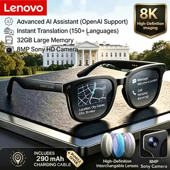 Occhiali Smart AI Lenovo 8KHD con Riproduzione Musicale, Traduzione AI, Chiamate Hands-Free, Chat AI e Registrazione - Occhiali da Sole Intelligenti per Regalo - Novità 2027
