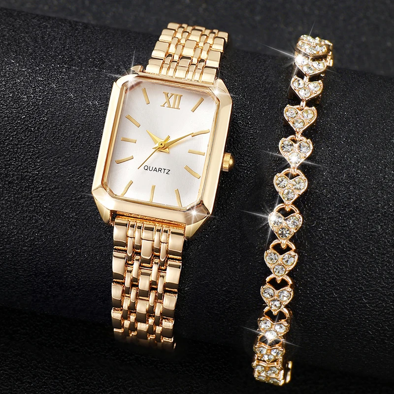 2PCS Set Rectangle Women Quartz Watch