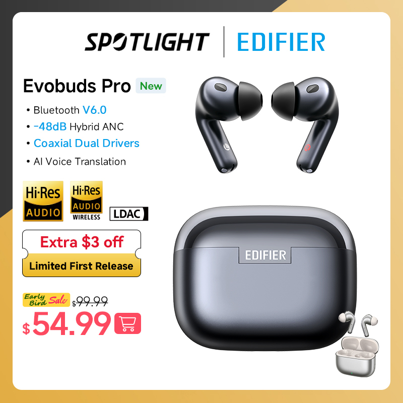  Edifier Evobuds Pro True Wireless Noise Cancelling Earbuds Bluetooth V6.0 LDAC Hi-Res Audio Hybrid ANC AI Voice Translation IP54 