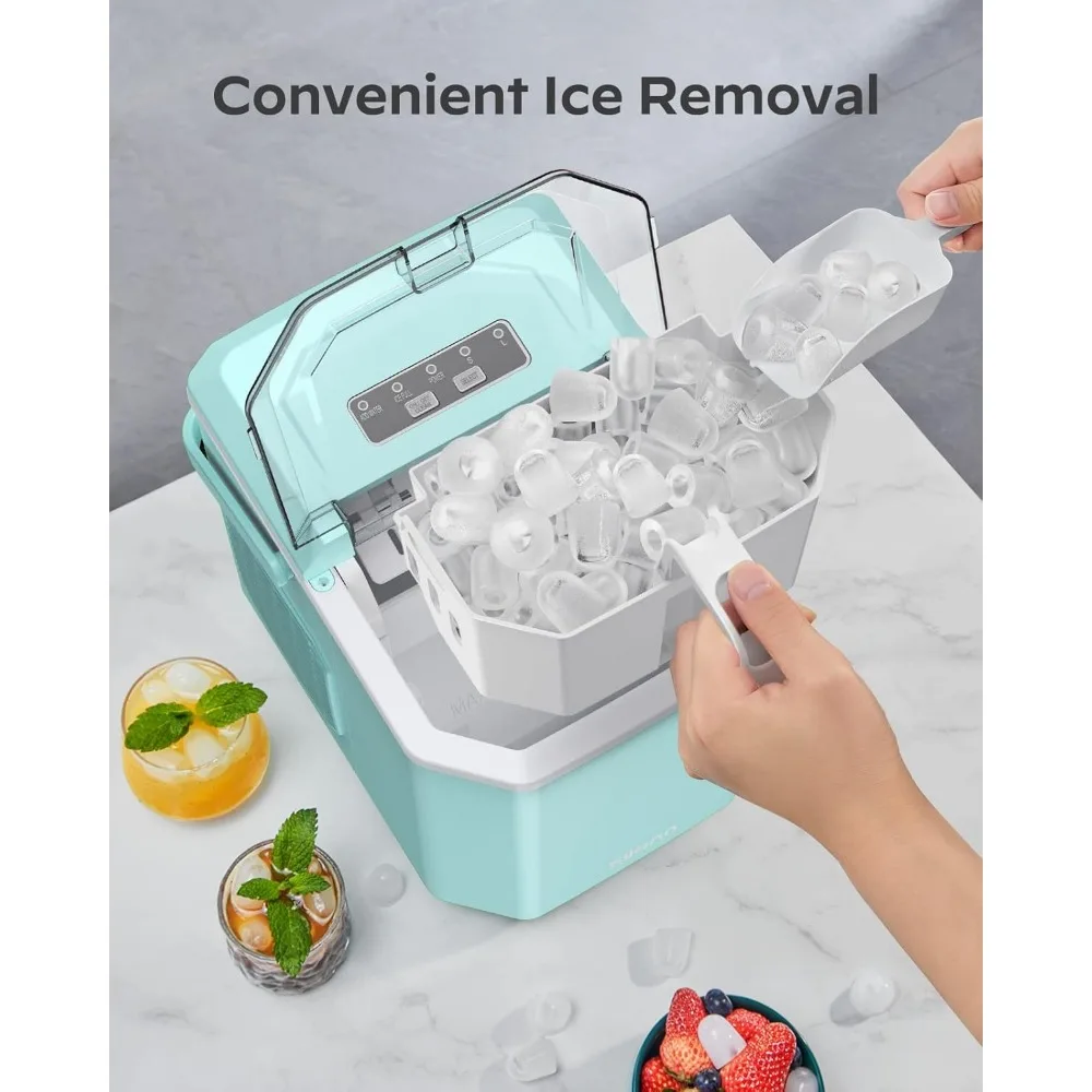 Ice Maker Countertop Machine with Handle, 26lbs in 24h, 9 Ice Cubes Ready in 6 Mins, Self-Cleaning Ice Makers with Basket and S