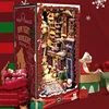 DIY Book Nook Wooden Miniature Model Kit Christmas Bookend Assembled 3D Puzzle Light Bookshelf Crafts Home Decor Friends Gifts 1