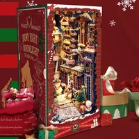 DIY Book Nook Wooden Miniature Model Kit Christmas Bookend Assembled 3D Puzzle Light Bookshelf Crafts Home Decor Friends Gifts 1