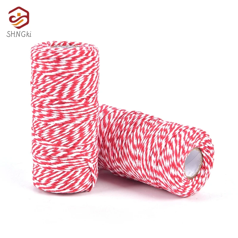 Cotton Rope Packaging Cord 100m/Roll (Red + White) Cotton Bakers Twine String Cord Cotton Rope Cord Bottle Gift Box Decor Craft Diameter 2mm