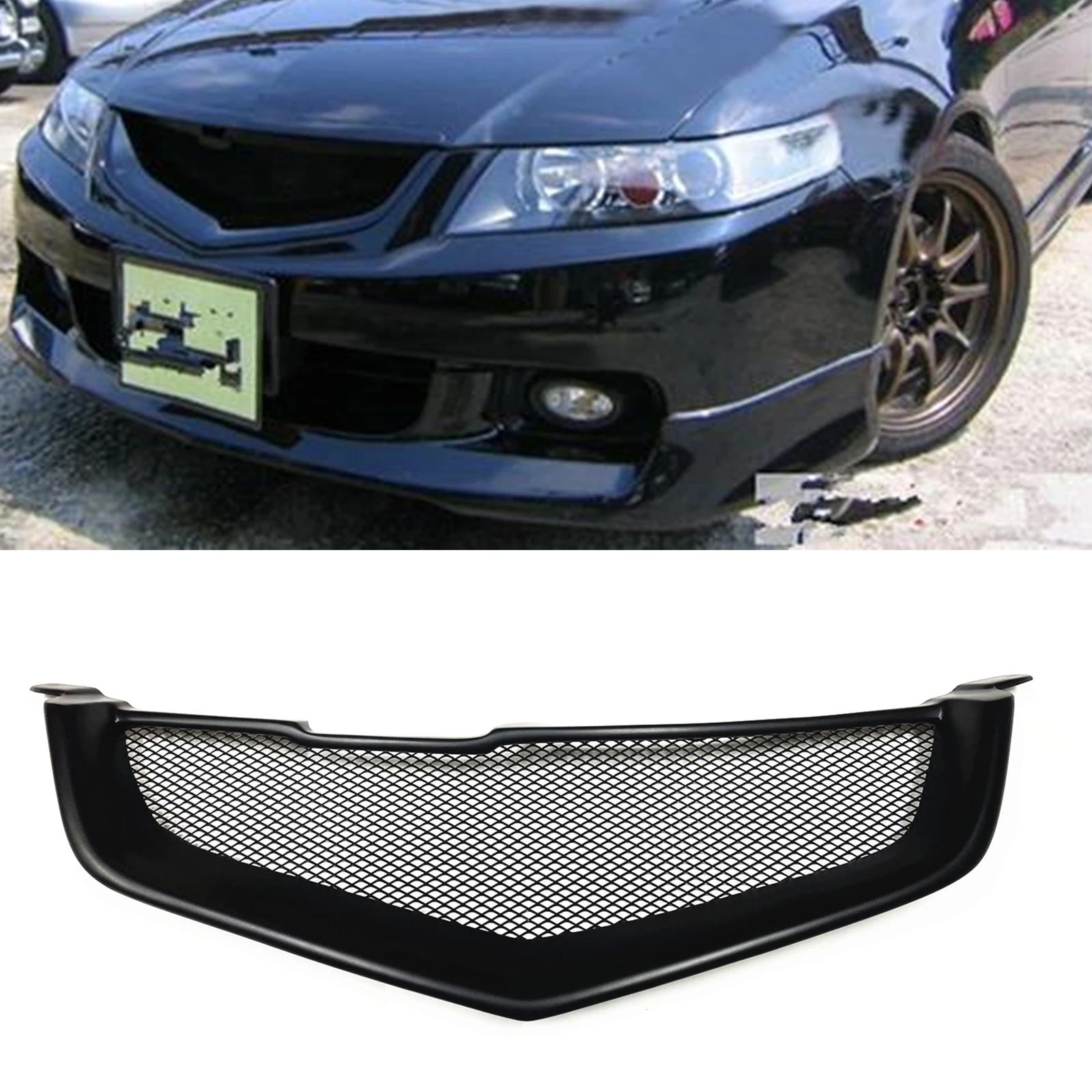 

Front Grille Grill For Honda Accord CL7 Euro R Acura TSX 2003 2004 2005 Fiberglass/Carbon Fiber Car Upper Bumper Hood Mesh Grid