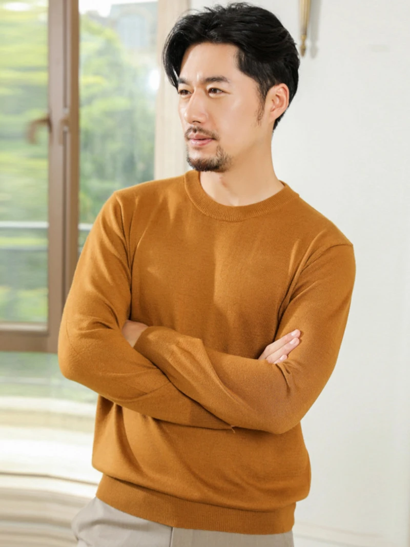 Menn Autumn Winter New Sweater Pure Color Round Neck Pullover Casual Loose Large Size Bottoming Shirt Trend Man Clothes