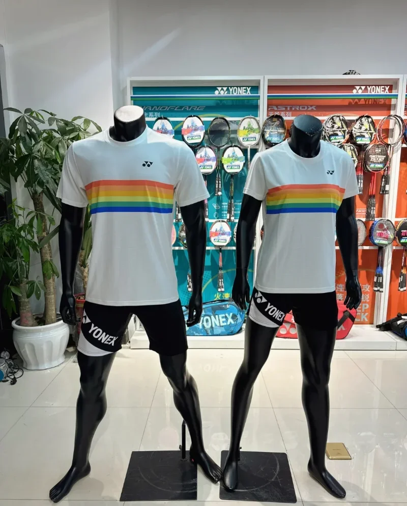 Yonex New Rainbow Badminton Suit for Men and Women Quick-drying Breathable Short-sleeved Tops T-shirts