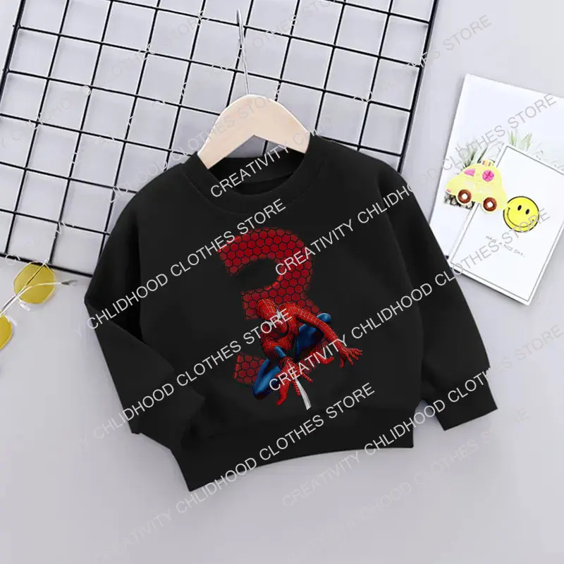 Children Sweater Hooded Sweatshirt Children Hoodie Toddler Sweatshirt Cotton Hoodie Children Sweatshirt Children Top Pullover Hoodie Spiderman Children Sweatshirts Super Hero Birthday Number Marvels Casual Clothes Kawaii Cartoon Pullover Girl Boy Kid Sportswear