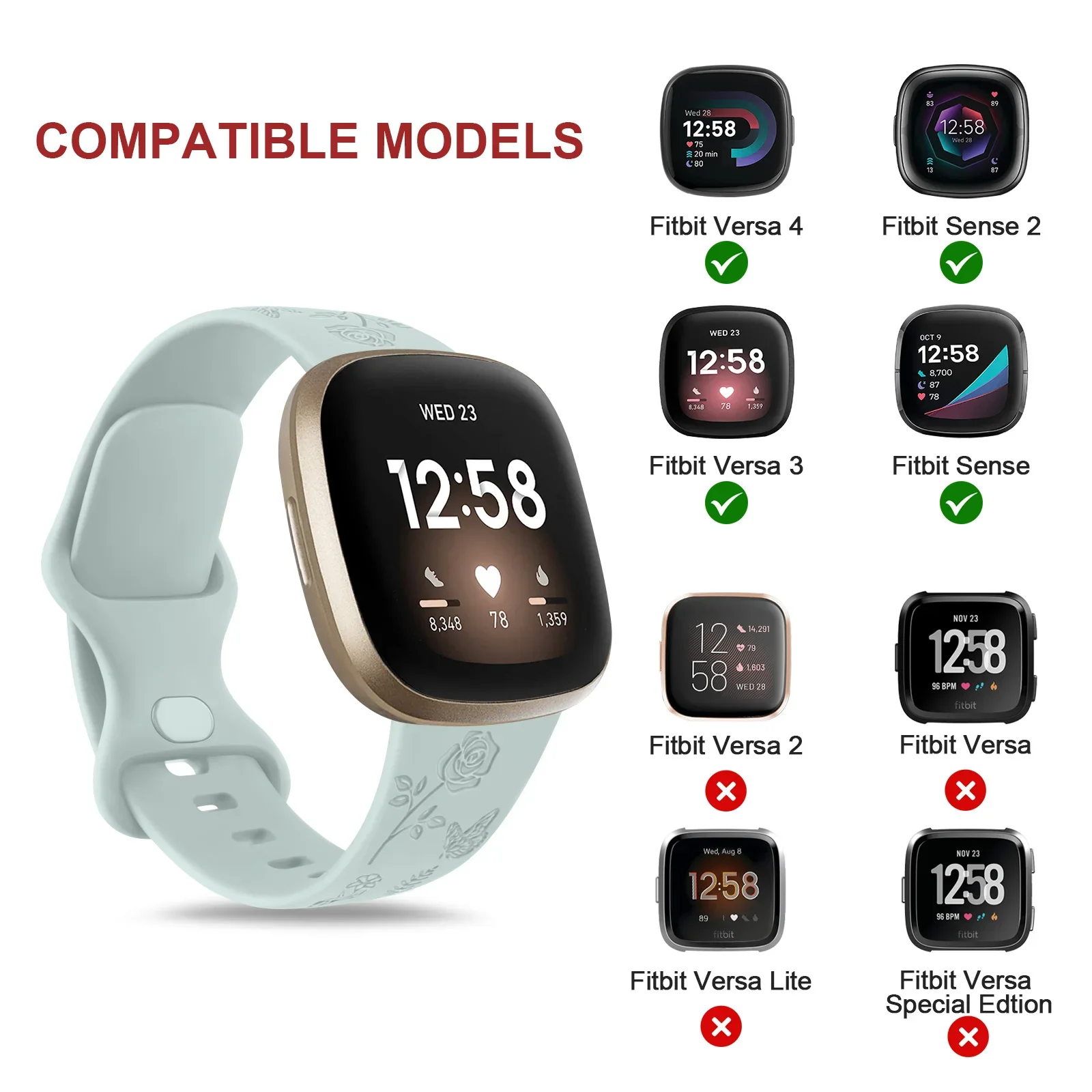 Floral Engraved Soft TPU Sport Smartwatch Band Replacement Strap