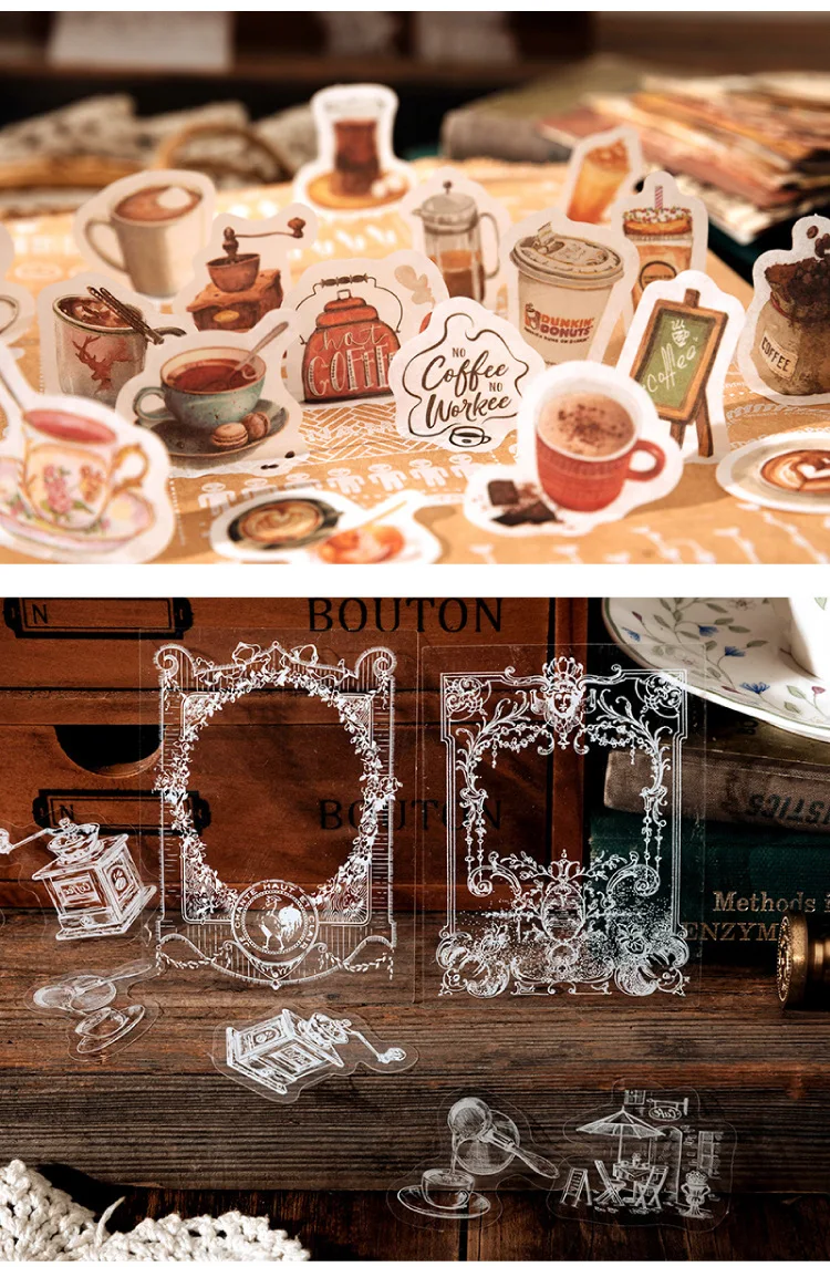 Journamm 200pcs/pack Decor Scrapbook PET Sticker Materials Paper Combo Kit DIY Junk Journal Collage Photo Album Vintage Stickers