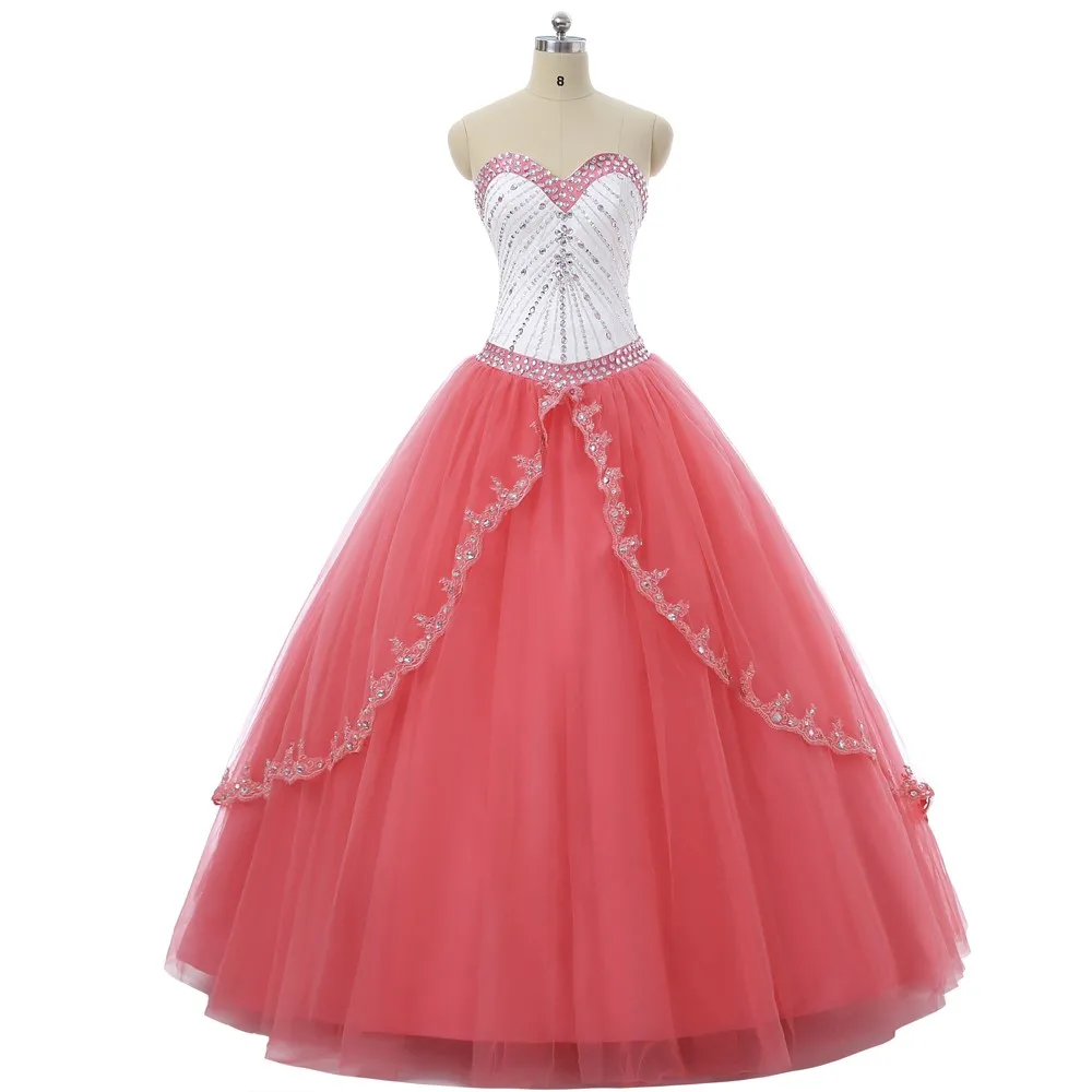 

Angelsbridep Sweetheart Crystals Ball Gown Quinceanera Dresses Charming Beading Contrast Color Corst Dresses Birthday Party Hot