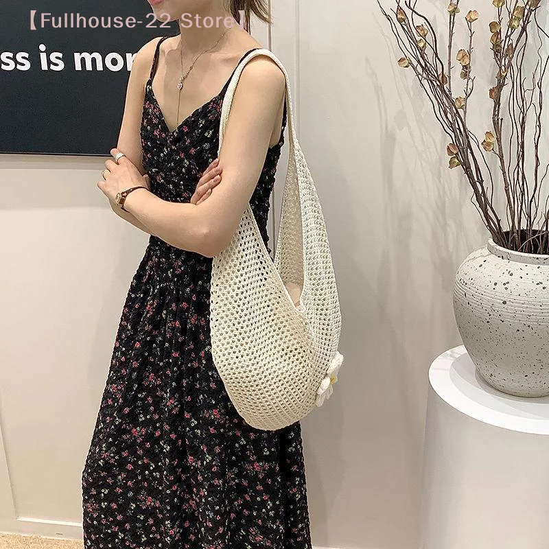 【MAX-22】Out Weave Knitted Bag Bohemian Style Beach Handbag Casual Knitted Wicker Woven Ladies Handmade Beach Tote Bag 2