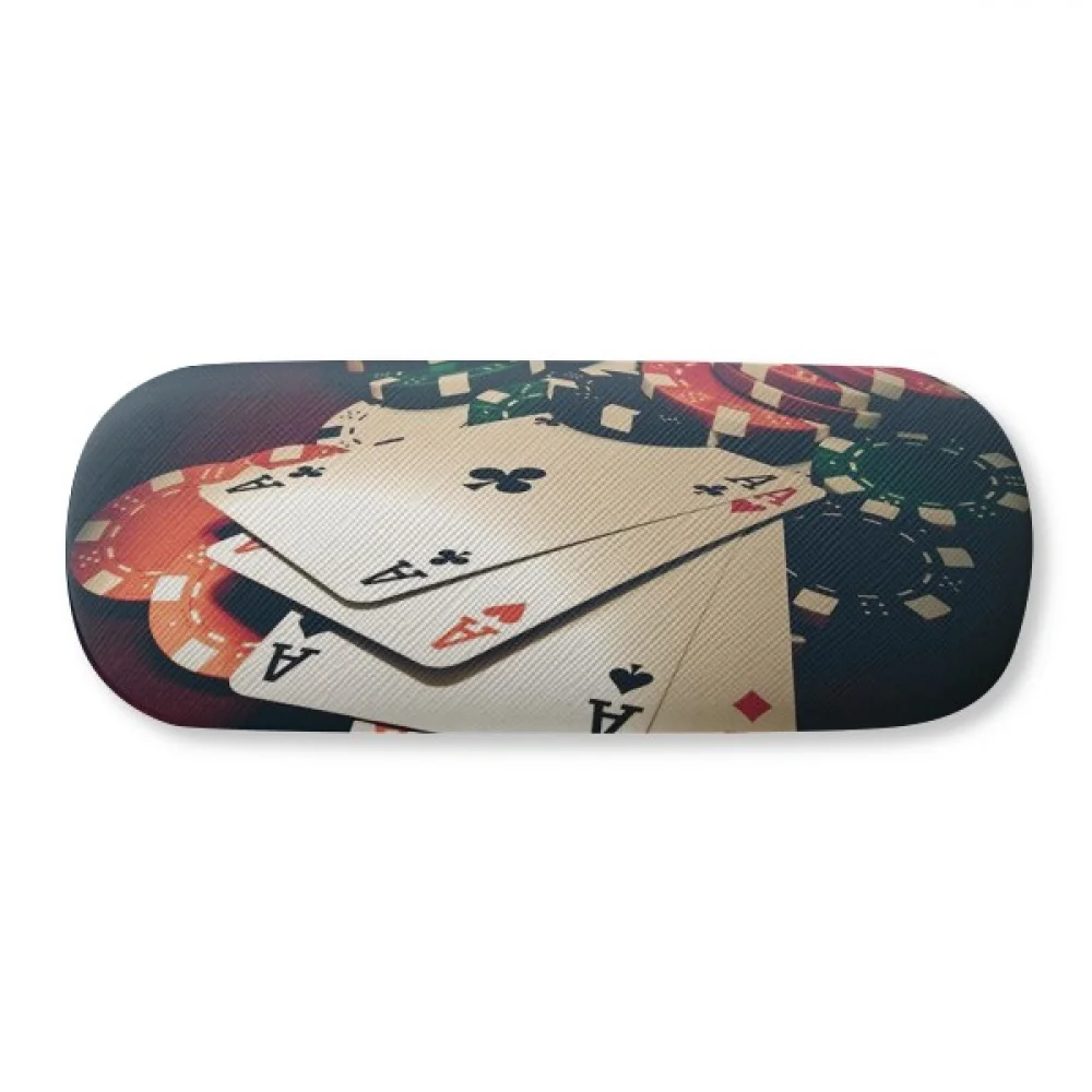 

Card Poker Chips Gambling Photo Glasses Case Eyeglasses Hard Shell Storage Spectacle Box