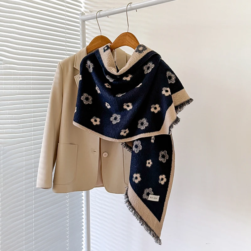 2025 Women's Luxury Brand Cashmere Shawl - Winter Cute Allover Print with Tassels Pashmina Wrap Bandana