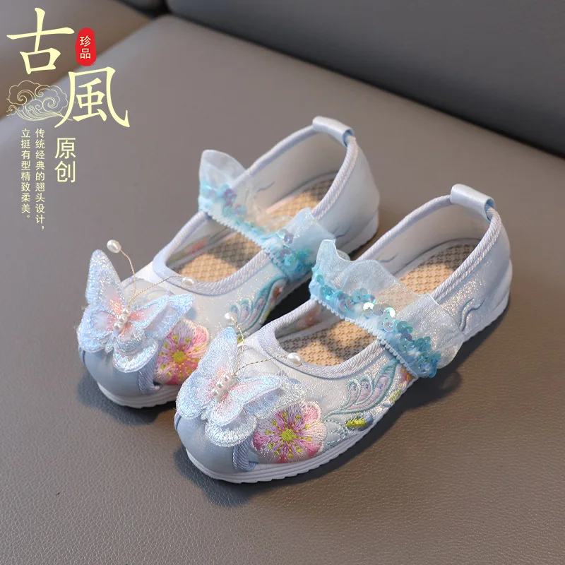 

Girls Flat Shoes Kids Handmade Embroidered Shoes New Design Chinese Style Flowers Butterfly Children's Dance Performance Shoes