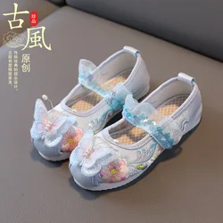 Girls Flat Shoes Kids Handmade Embroidered Shoes New Design Chinese Style Flowers Butterfly Children's Dance Performance Shoes