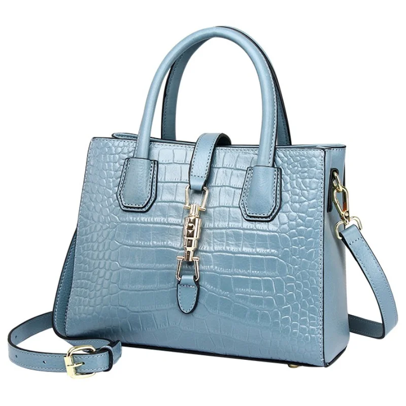 

Luxury Genuine Leather Women's Bag Brand Design Crocodile Handbag Top-handle Cowhide Tote Shoulder Messenger Diana s New