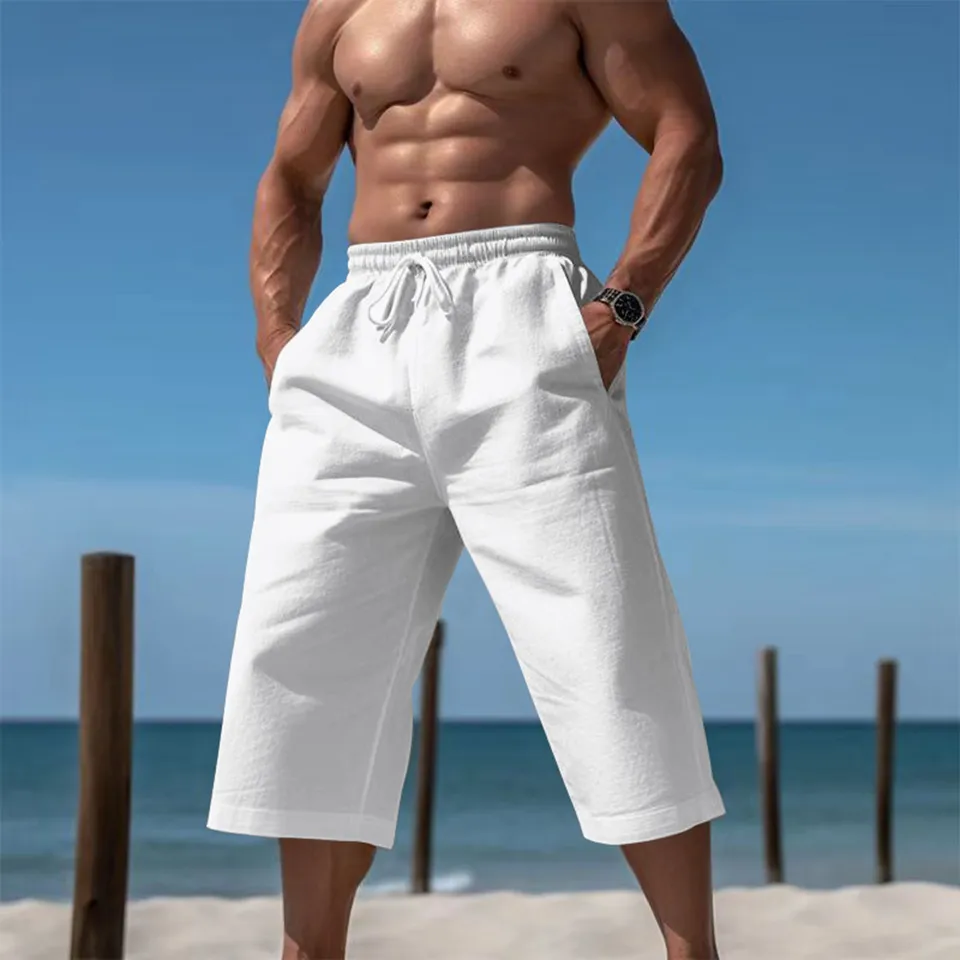 Mens Casual Sports Shorts Cotton Linen Summer