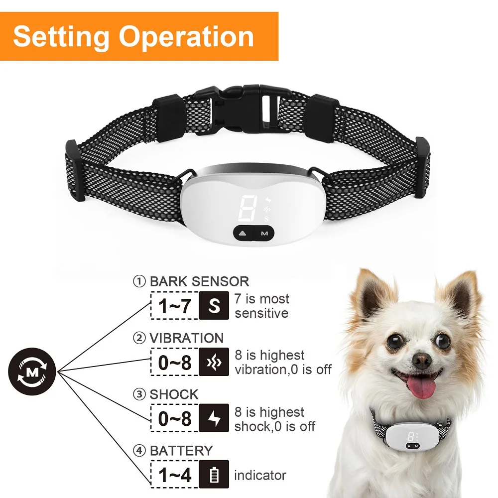 Dog Bark Deterrent Bark Collar Rechargeable Anti Barking Collar for Small and Medium Dogs