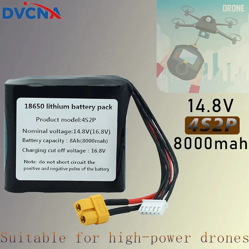 

4S2P 14.8V 8000mAh 16.8V18650 Battery Pack High Capacity UAV Rechargeable for Various RC Airplane Drone Quadrotor 5P XT60