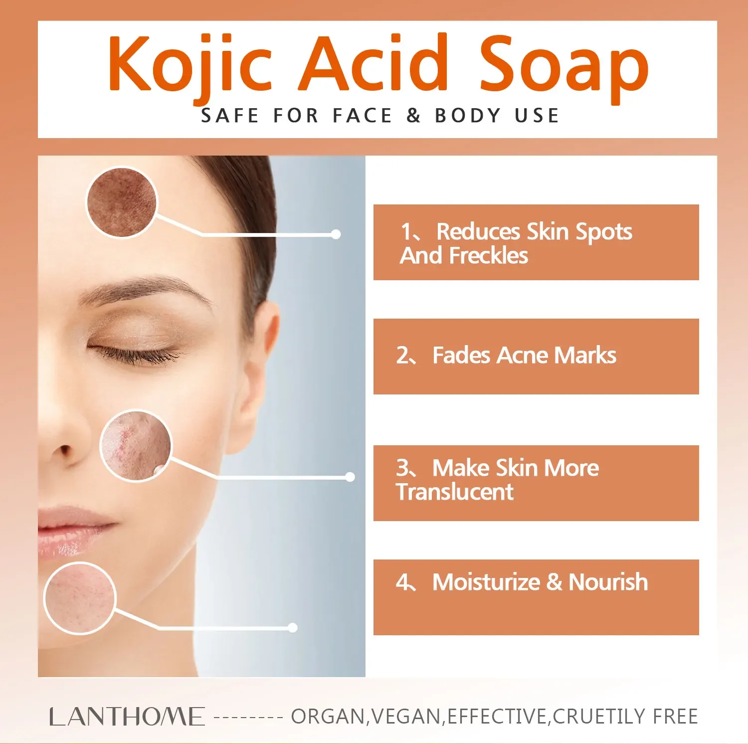 65g x 2 Kojic Acid Soap for Whitening Reduce Skin Dullness Acne Treatment Deep Moisturizing Handmade Soap for Face Skin Care
