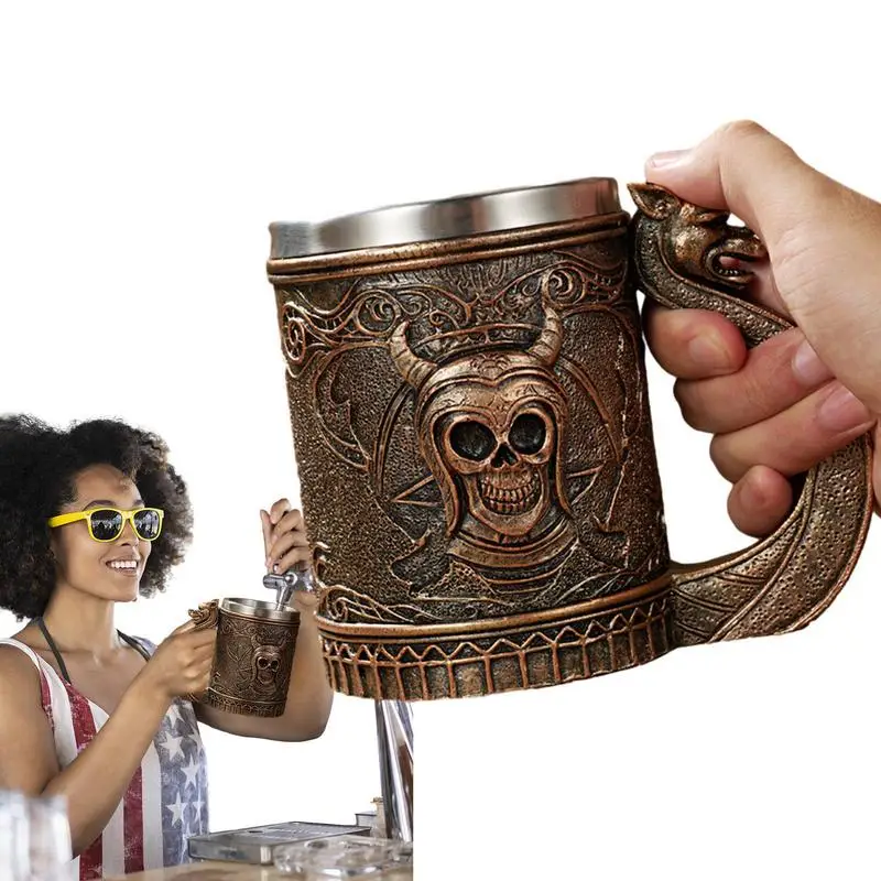 

Viking Beer Mug Tankard Cup Medieval Mug 600ml Stainless Steel Wooden Viking Coffee Cool Mug For Wooden Gift Norse Decor
