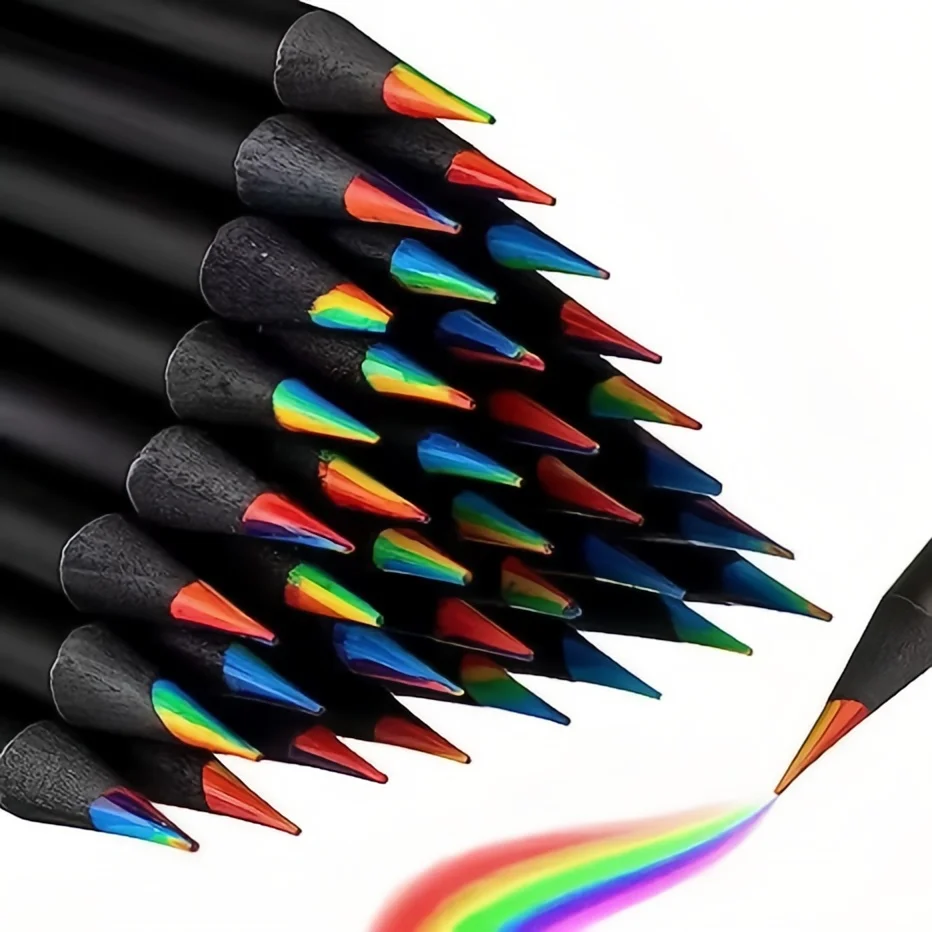 3/10 Stück Regenbogen-Bleistift, bunter Bleistift, 7-farbiges Holz, buntes schwarzes Holz, Malzubehör, Weihnachten, Halloween, Black Friday-Geschenk