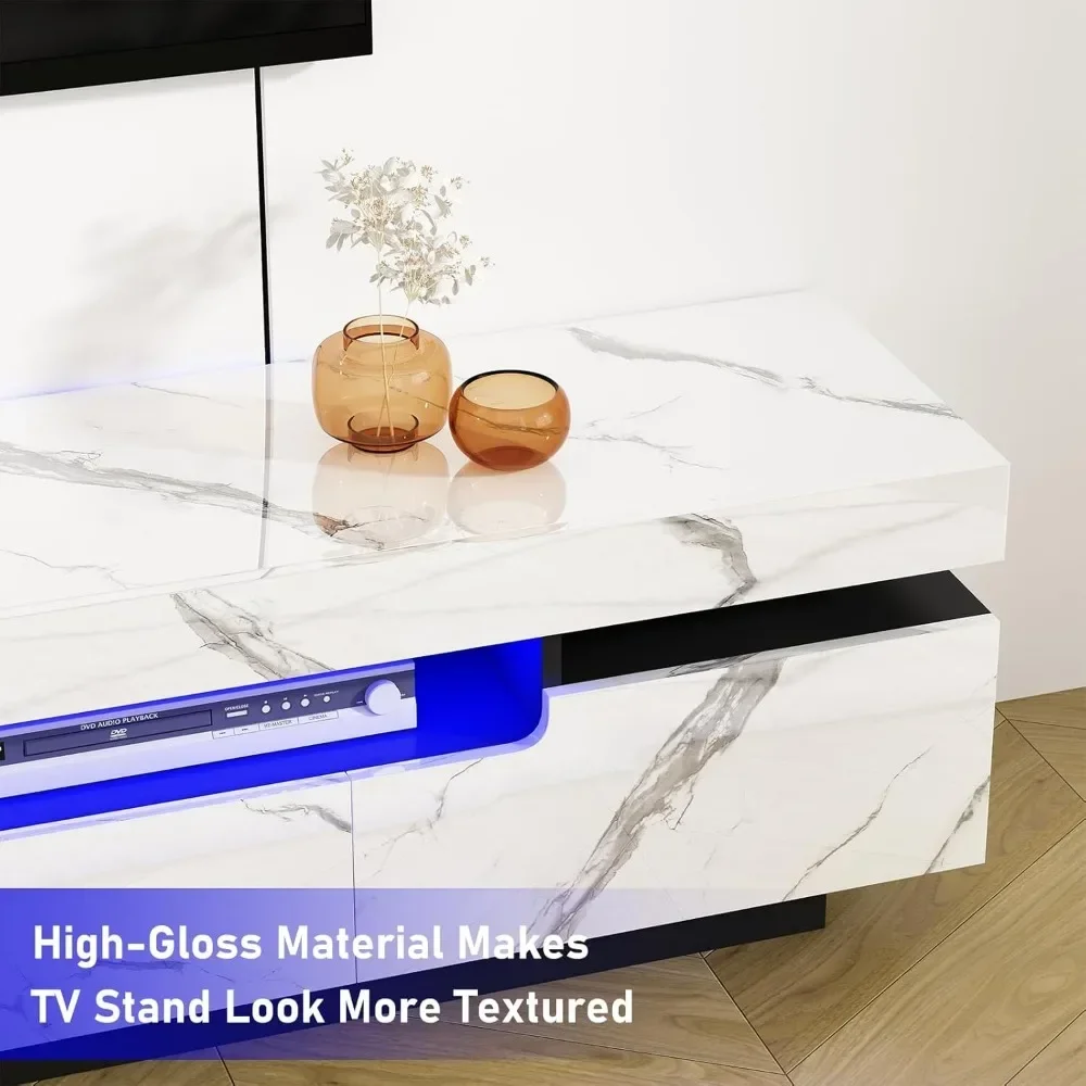 70in TV Cabinet for 75/80 Inch, High Gloss Entertainment Center with Storage Drawer,APP RGB Light, TV Stand 5