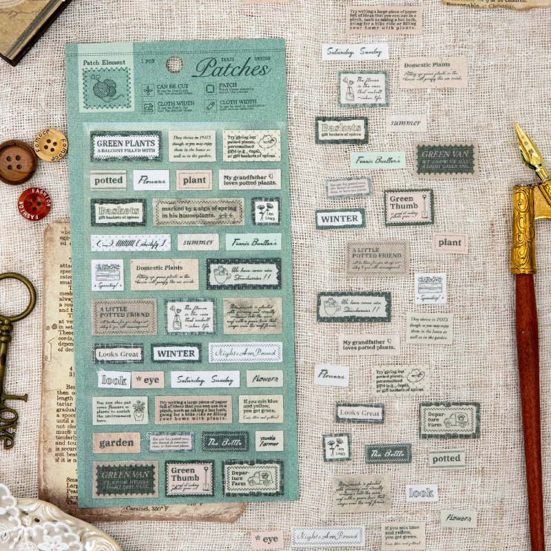 Retro English Label Cloth Adhesive Stickers - Creative Collage & Junk Journal DIY Décor