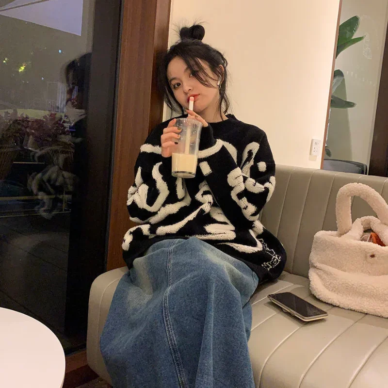 Korean Style Kawaii Dinosaur Cartoon Sweater - Long Sleeve Winter Pullover