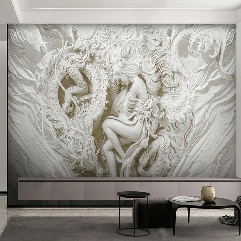 Custom 3D Photo Wallpaper Chinese 3D Relief Dragon Totem Figure  Mural Living Room Sofa Study Background Home Decor Wall Sticker