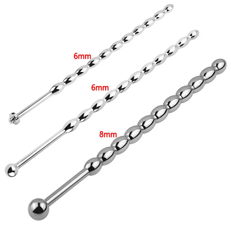 6mm/8mm Beads Urethral Plug Penis Dilator Cock Sounding Rod Stainless Steel Penis Sound Insert Cock Plug BDSM Sex Toys For Men