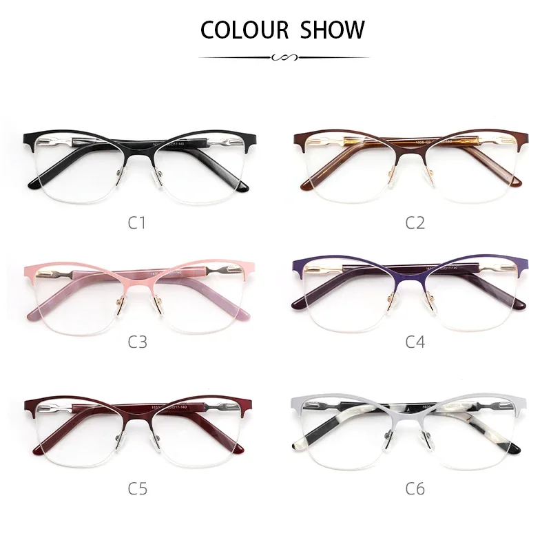 Women's Vintage Glasses Square Prescription Eyewear Frames Cat Eye Female Eyeglasses Thin Half Spectacle Presbyopia with Diopter - 6