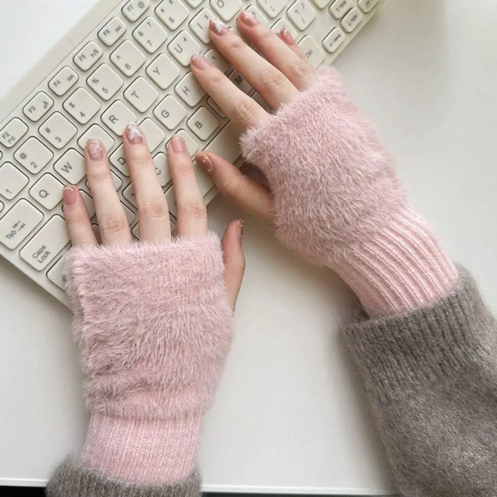Touchscreen Fingerless Gloves Women Winter Warm Fleece Lined