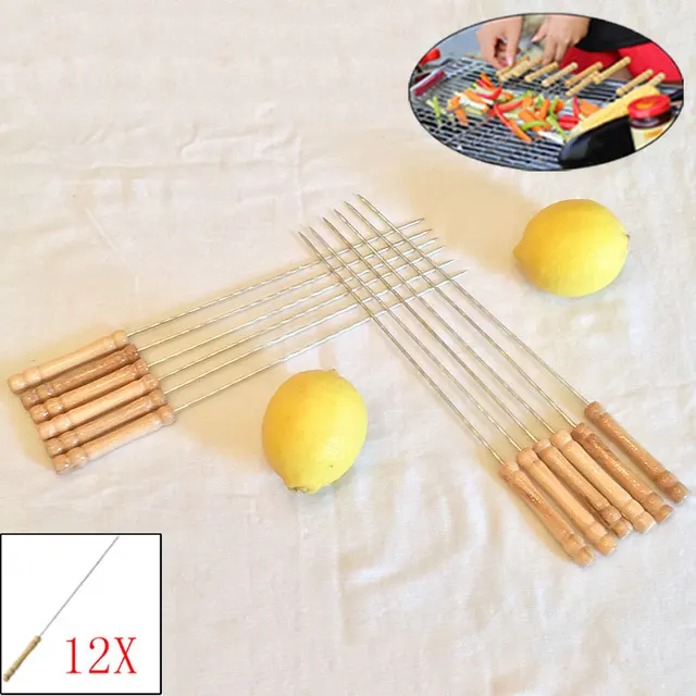 Set di clip per barbecue per barbecue Spiedini 30 cm Acciaio inossidabile + legno Utensile per aghi Perni resistenti alla ruggine Accessori per barbecue all'aperto 5