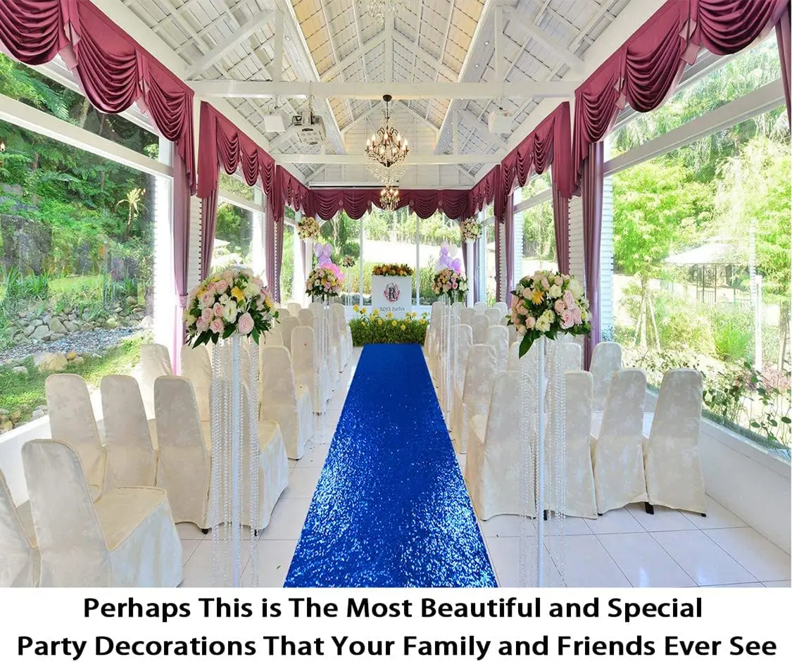 Blue Aisle Runner-2FT/4FTx15FT-Sequin Aisle Runners Carpet Outdoor Bridal Runner for Wedding Ceremony -Royal Blue