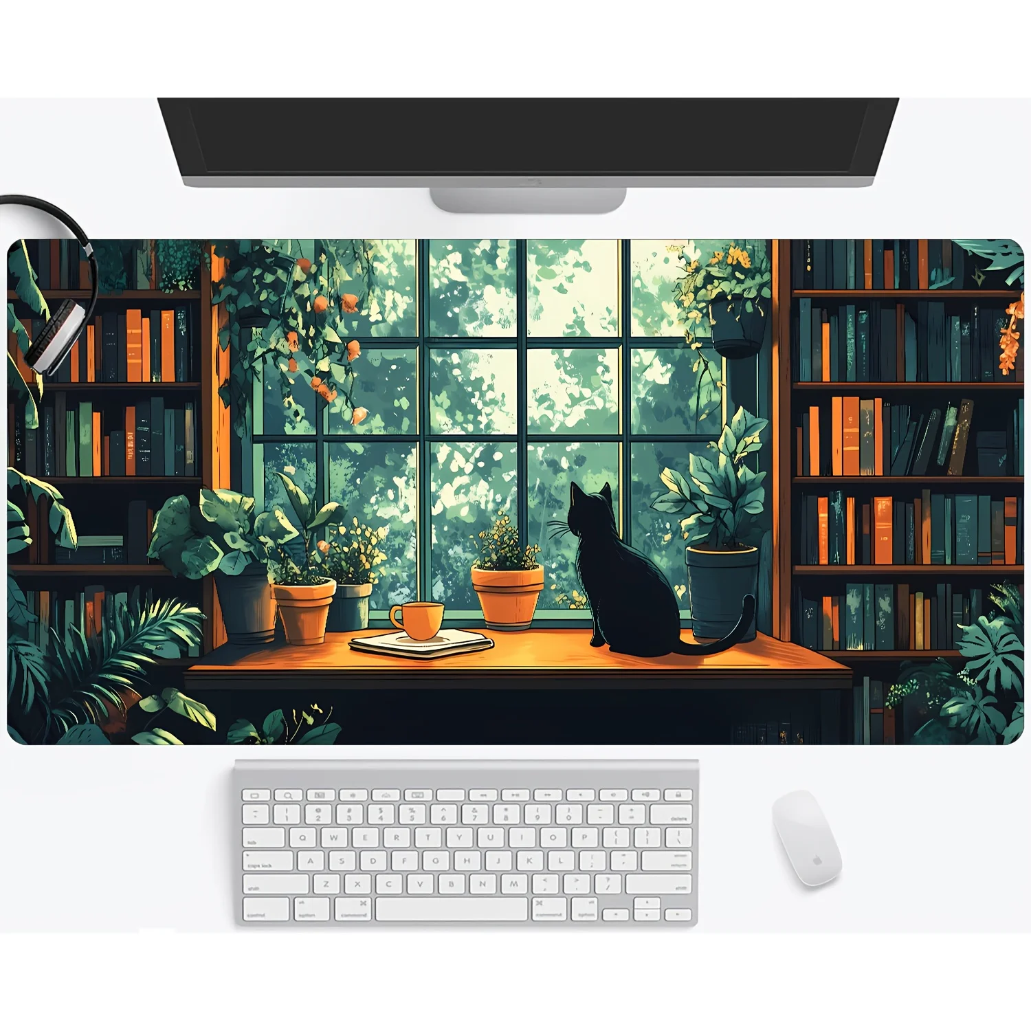 مكتبة القط الألعاب كبيرة ماوس الوسادة الكمبيوتر طا...